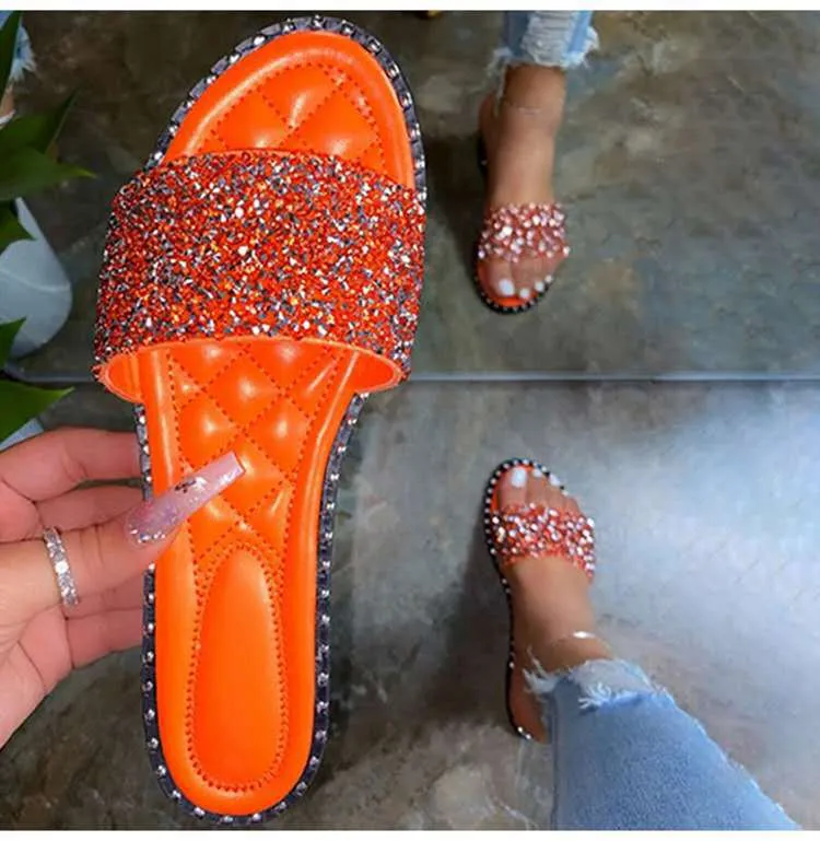 Women Rhinestone Bling Sandals Outdoor Wild Slippers - Women's shoes