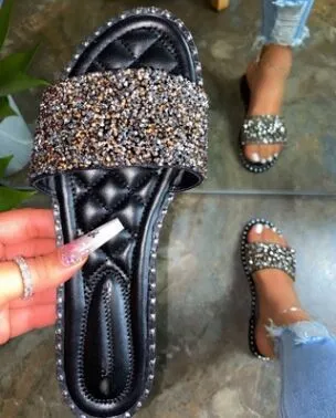 Women Rhinestone Bling Sandals Outdoor Wild Slippers - Women's shoes