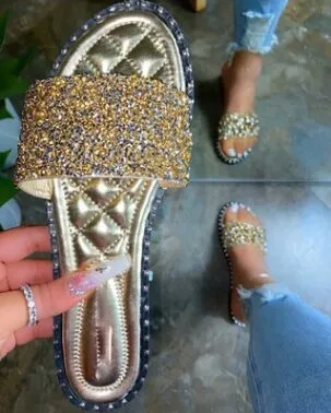 Women Rhinestone Bling Sandals Outdoor Wild Slippers - Women's shoes