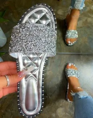 Women Rhinestone Bling Sandals Outdoor Wild Slippers - Women's shoes