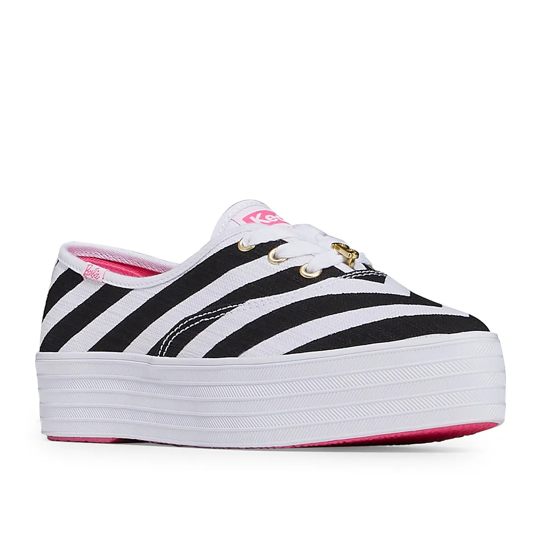 Women's Barbie Point Striped Textured Canvas Sneaker Black/White (WF68063)