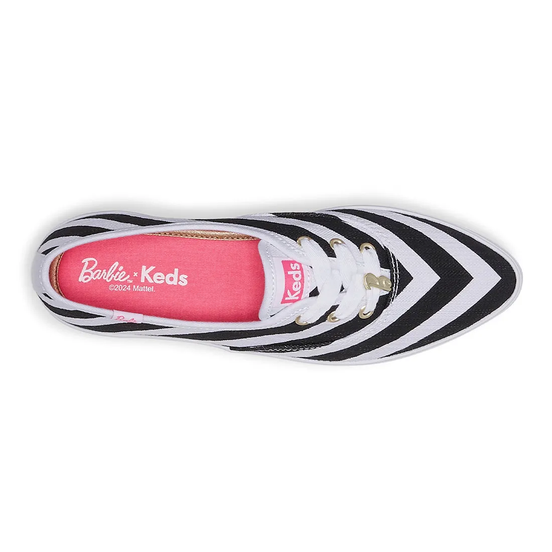 Women's Barbie Point Striped Textured Canvas Sneaker Black/White (WF68063)