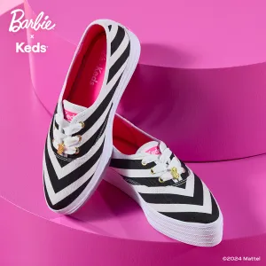 Women's Barbie Point Striped Textured Canvas Sneaker Black/White (WF68063)