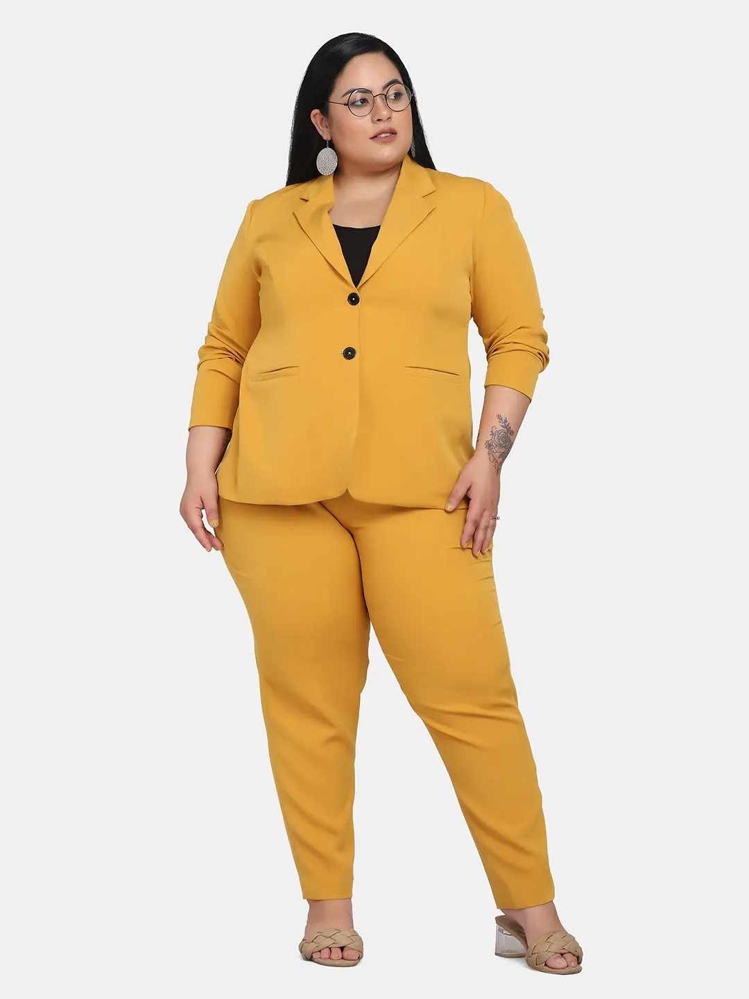 Women’s Formal Pant Suit For Work- Mustard Yellow