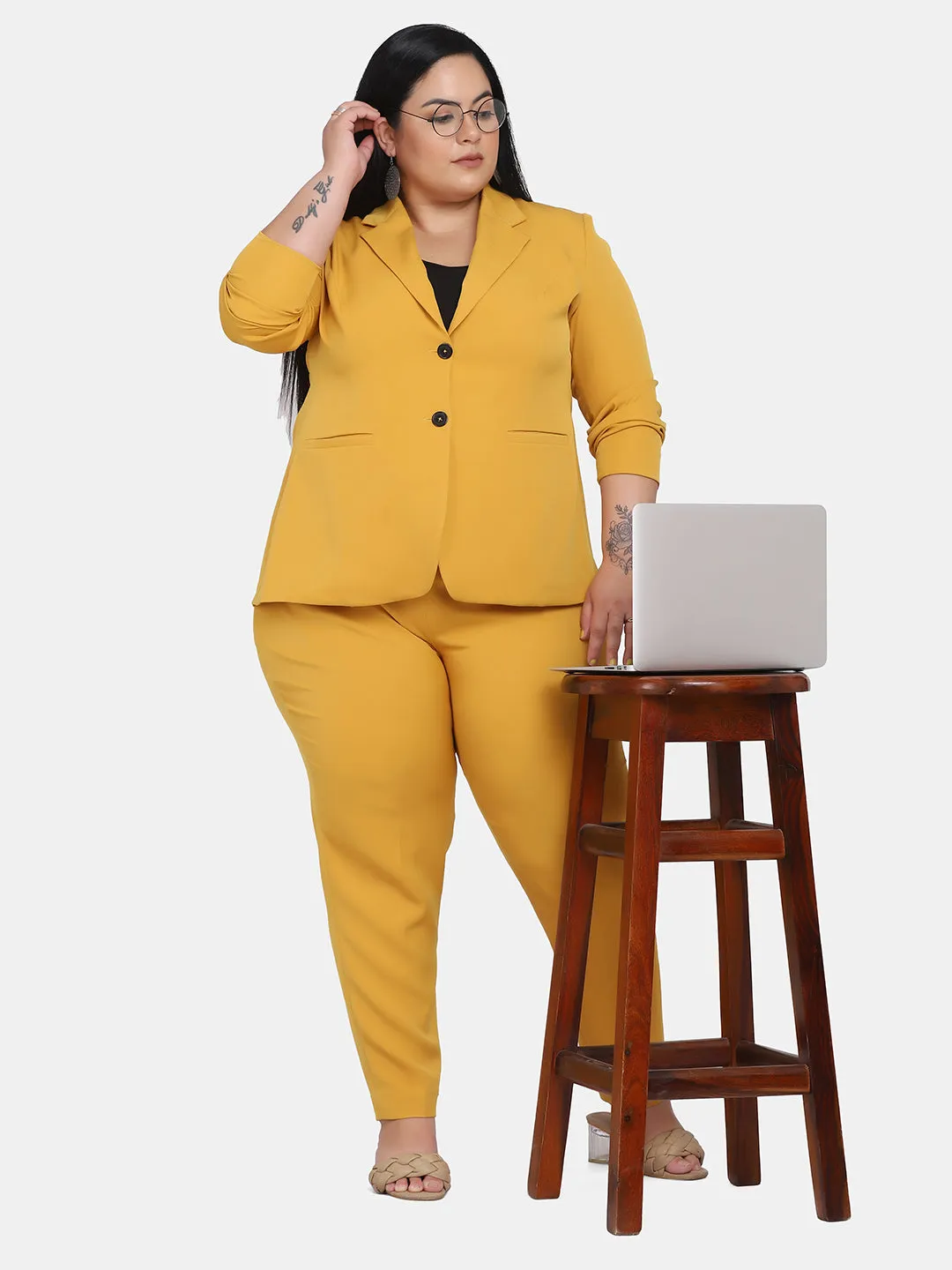 Women’s Formal Pant Suit For Work- Mustard Yellow