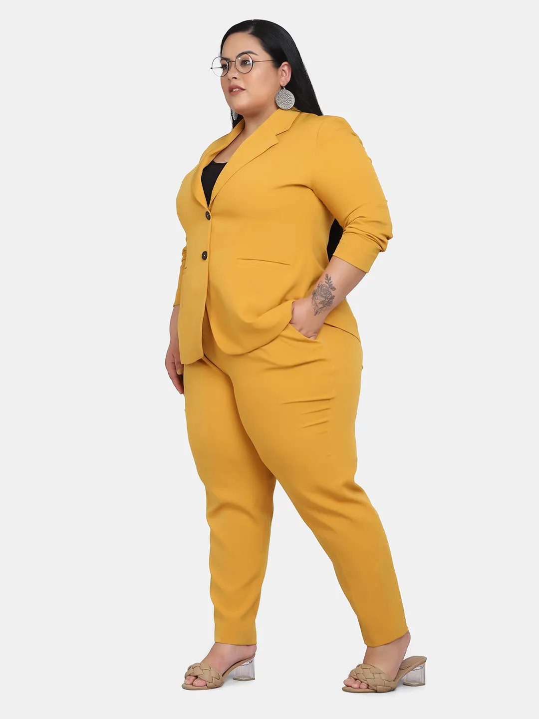 Women’s Formal Pant Suit For Work- Mustard Yellow