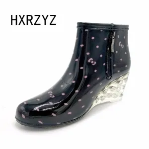 Women's short rainboots high heel plus cotton disassembly water shoes slip-resistant wedges shoes plus velvet single boots