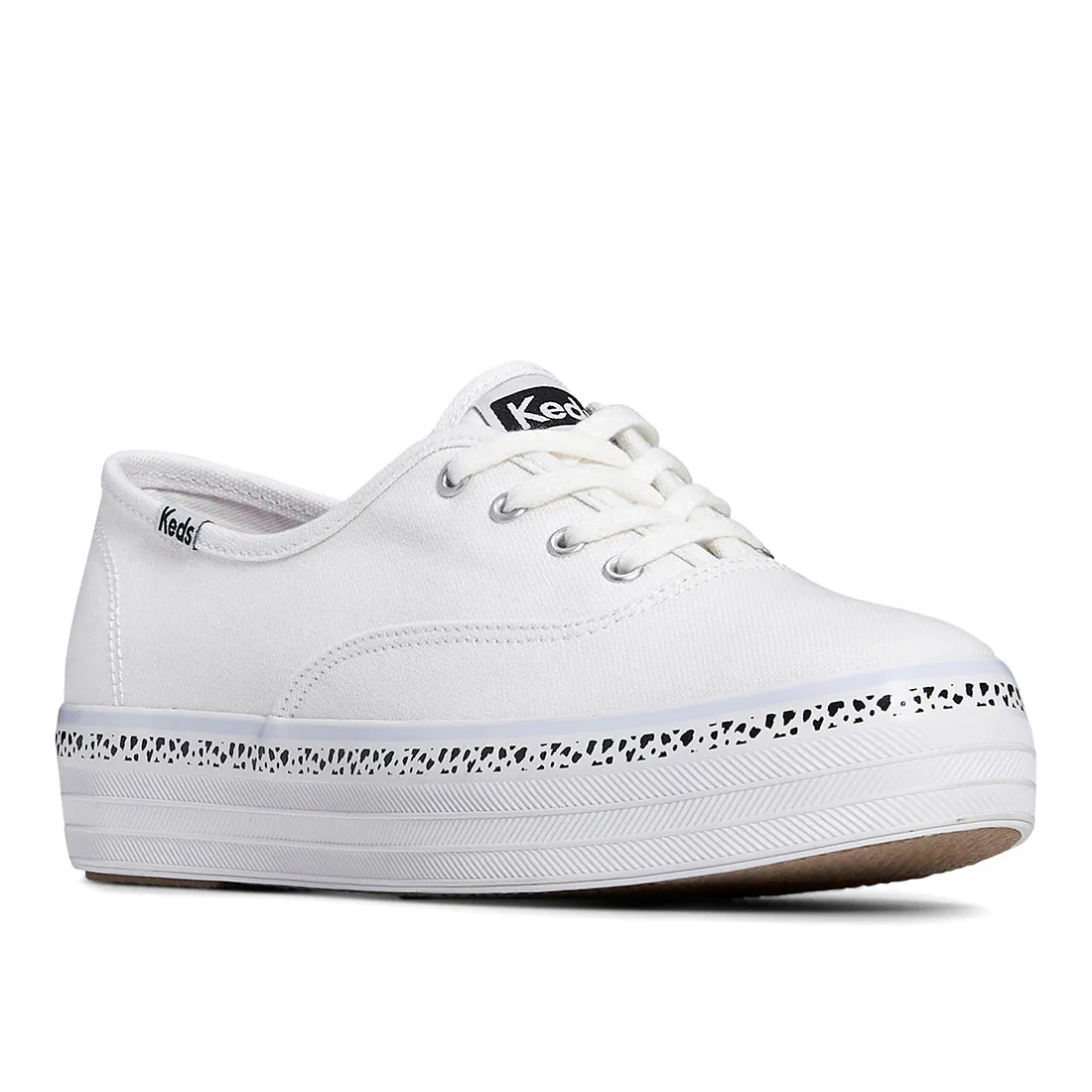 Women's The Platform Canvas Spot Stripe Foxing Sneaker White (WF67826)