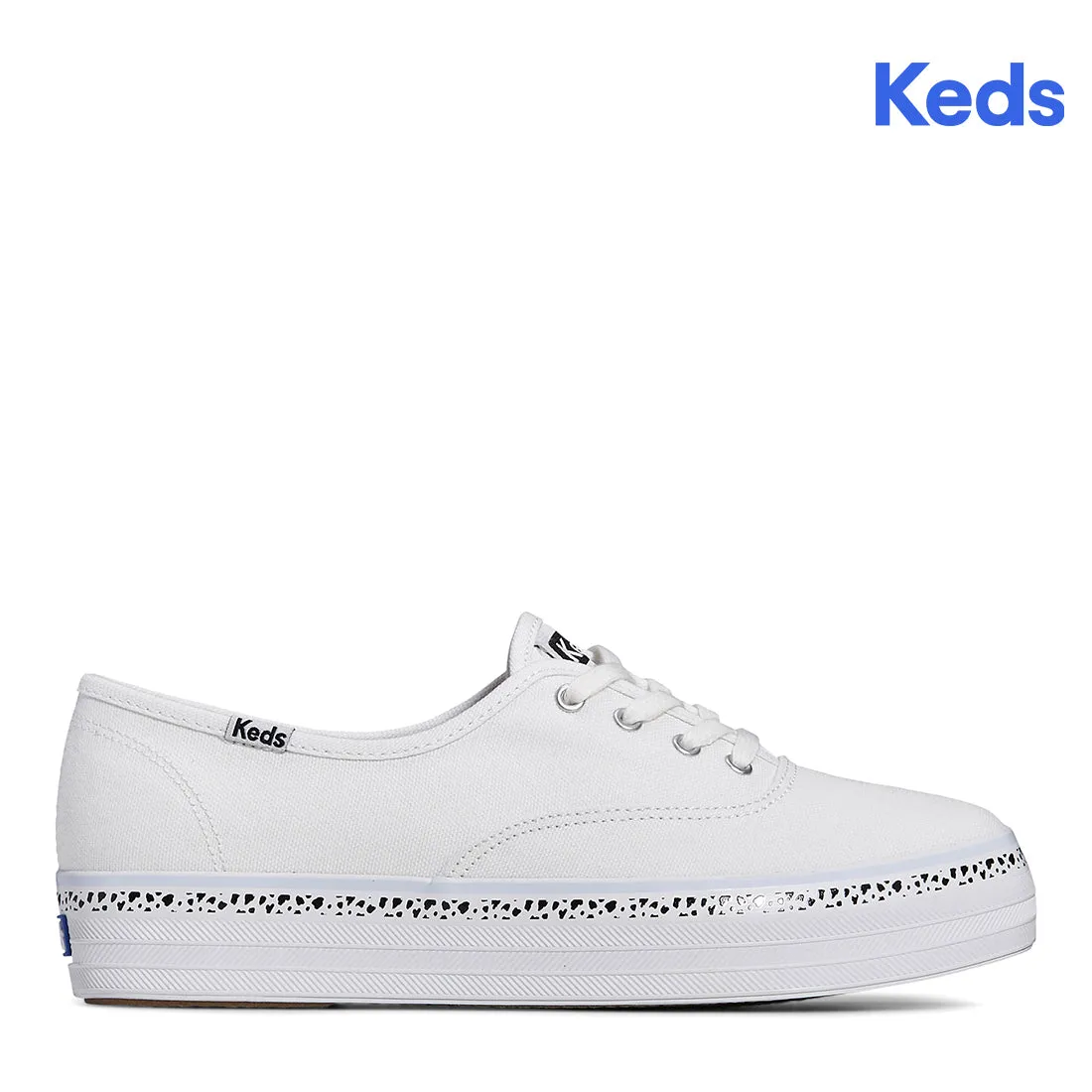 Women's The Platform Canvas Spot Stripe Foxing Sneaker White (WF67826)