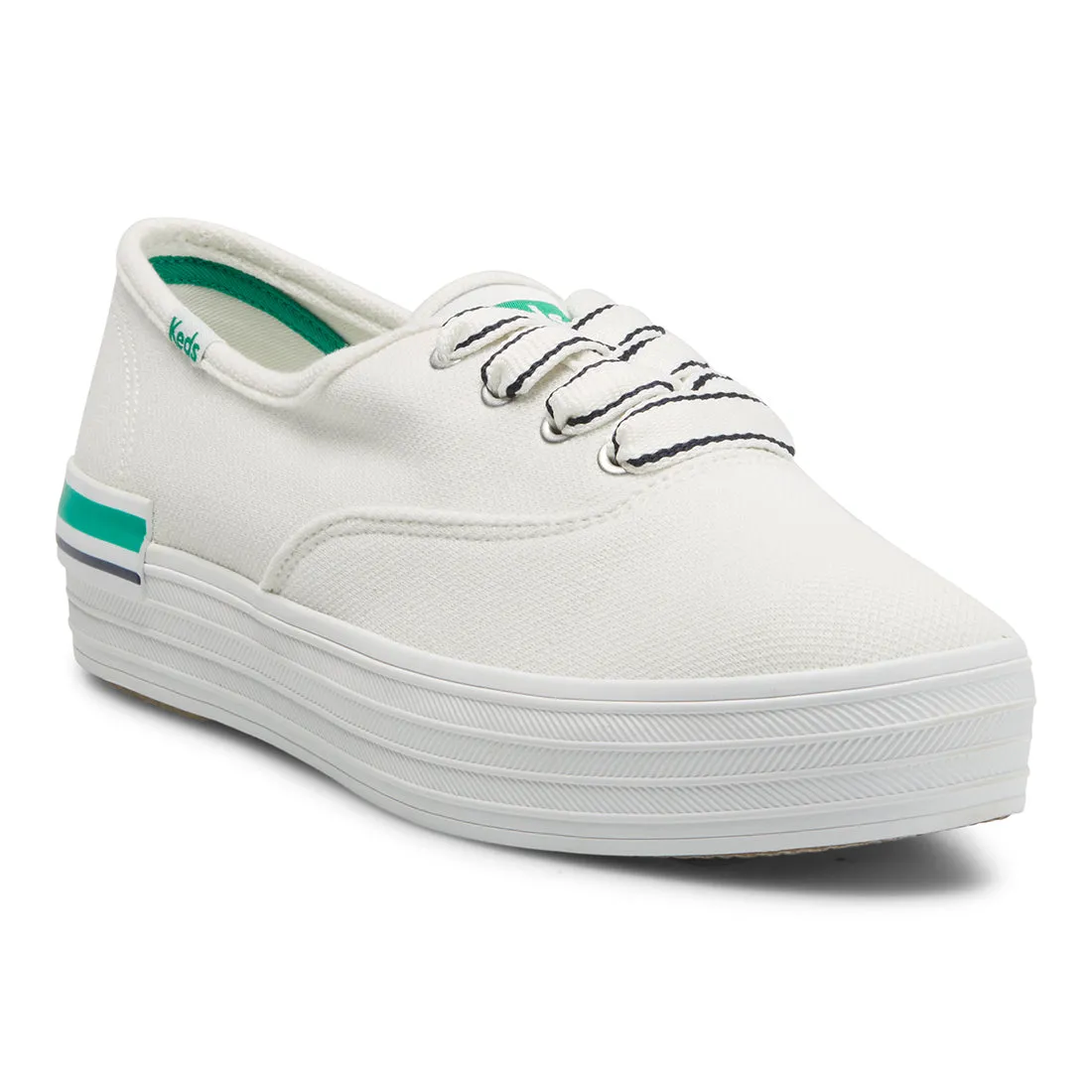 Women's The Platform Pique Stripe Canvas Sneaker White/Green (WF67192)