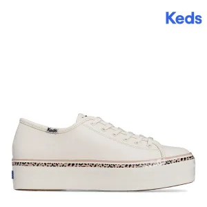 Women's Triple Up Leather Leo Stripe Foxing Sneaker White/Tan (WH67846)