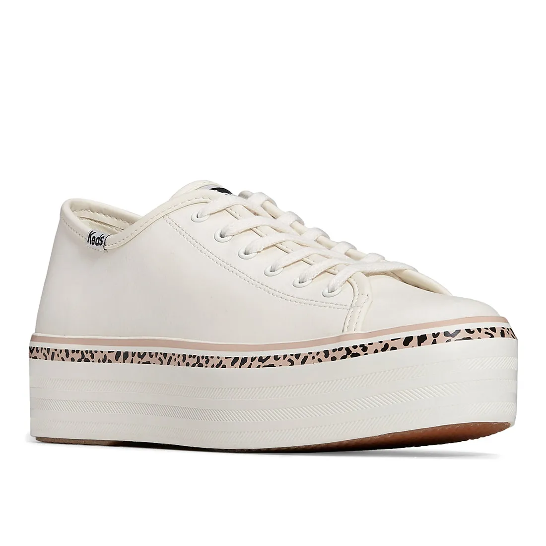 Women's Triple Up Leather Leo Stripe Foxing Sneaker White/Tan (WH67846)