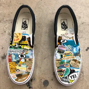 Yellowstone National Park - Custom Vans Black Slip On Shoes