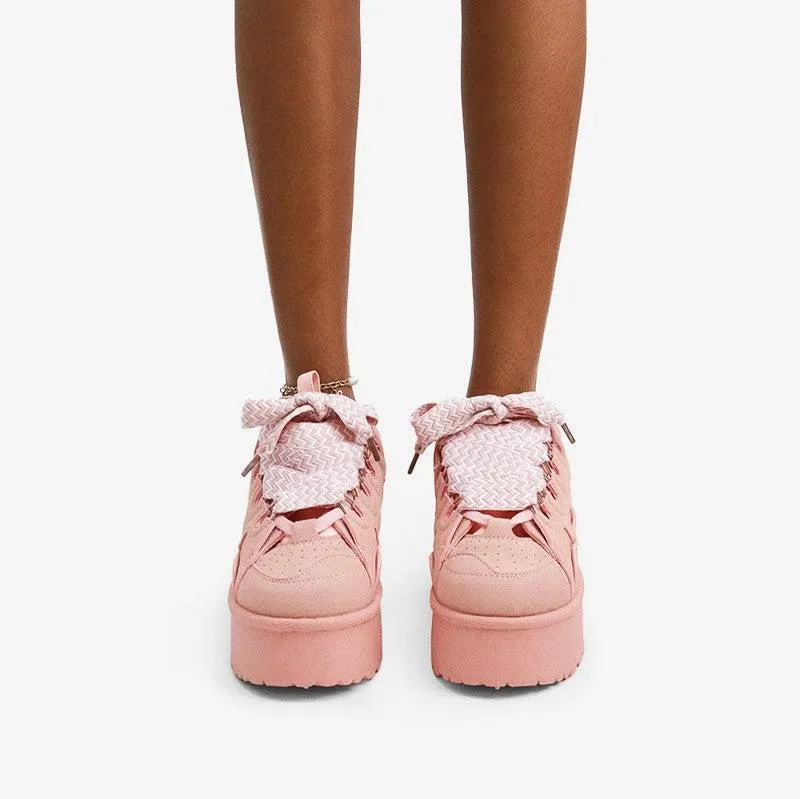 ZADE Pink Faux Suede Platform Sneaker - Low Top - Lace Up